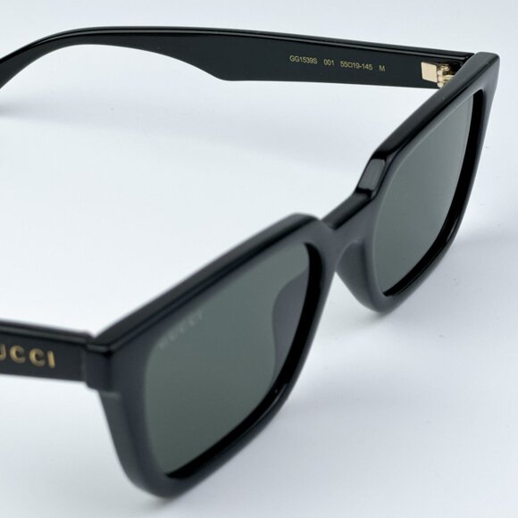 Gucci GG1539S 001 BRAND NEW Sunglasses Black Grey Unisex Rectangle - Picture 12 of 13